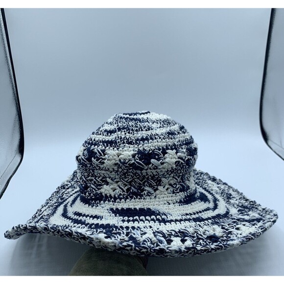 Free People LUSANA Blue White Boca Wide Brim Shade Slouch Hat By Lusana OS $98 main image 5